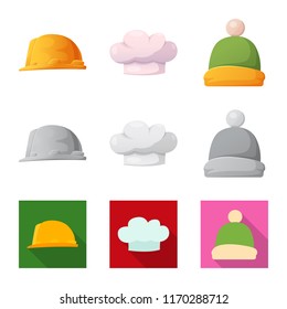 Vector design of headwear and cap symbol. Collection of headwear and accessory stock symbol for web.