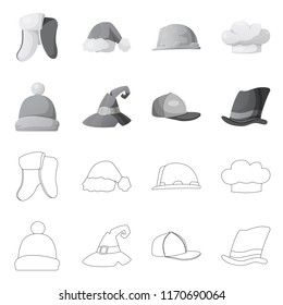 Vector design of headwear and cap symbol. Collection of headwear and accessory vector icon for stock.