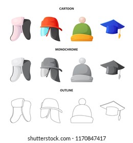 Vector design of headwear and cap symbol. Collection of headwear and accessory vector icon for stock.
