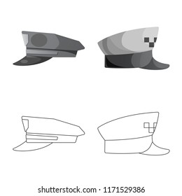 Vector design of headwear and cap symbol. Collection of headwear and accessory vector icon for stock.
