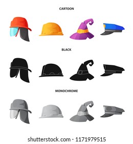 Vector design of headwear and cap symbol. Set of headwear and accessory stock vector illustration.
