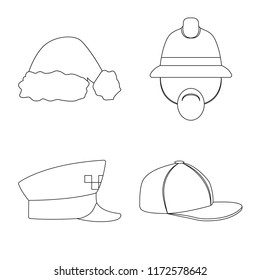 Vector design of headwear and cap symbol. Collection of headwear and accessory stock vector illustration.