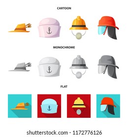 Vector design of headwear and cap symbol. Set of headwear and accessory stock vector illustration.