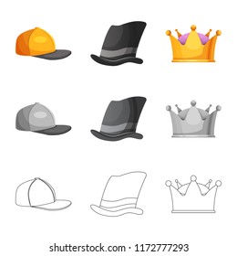 Vector design of headwear and cap symbol. Set of headwear and accessory vector icon for stock.