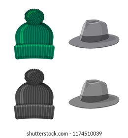 Vector design of headwear and cap symbol. Set of headwear and accessory stock symbol for web.