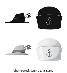 Vector design of headwear and cap symbol. Collection of headwear and accessory vector icon for stock.