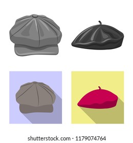 Vector design of headwear and cap symbol. Set of headwear and accessory vector icon for stock.