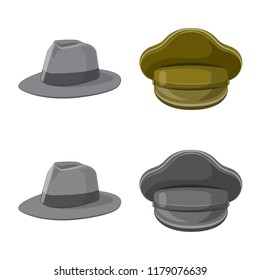 Vector design of headwear and cap symbol. Set of headwear and accessory vector icon for stock.