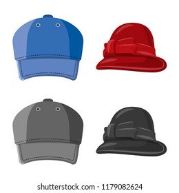 Vector design of headwear and cap symbol. Collection of headwear and accessory stock symbol for web.