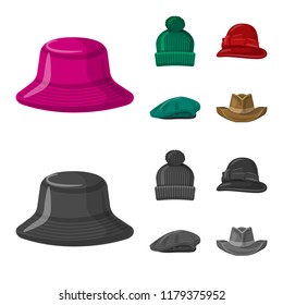 Vector design of headwear and cap symbol. Collection of headwear and accessory stock symbol for web.