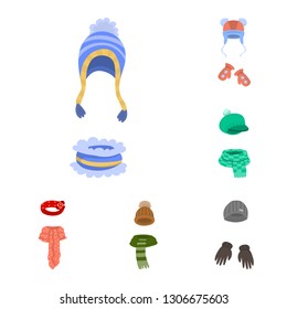 Vector design of headwear  and fashion  sign. Collection of headwear  and cold stock symbol for web.