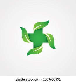 Vector design for health care icon concept design with leaf. Cross and leaf health care vector design template. Vector illustration EPS.8 EPS.10