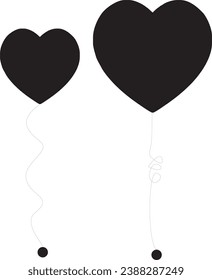 vector design of heart balloons with different sizes and different strings. vector illustration