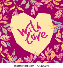 Vector design with heart and flowers. 
Perfect for Valentine's Day holiday and wedding greetings.
Can be used for printing on paper, stickers, postcards , bijouterie, textiles