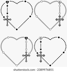 Vector design of heart shaped rosary, rosary with Christian cross, symbol of Catholic religion