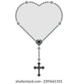 Vector design of heart shaped rosary, rosary with Christian cross, symbol of Catholic religion