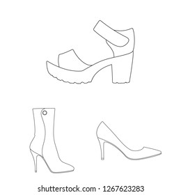 Vector design of heel and high sign. Set of heel and stiletto stock symbol for web.