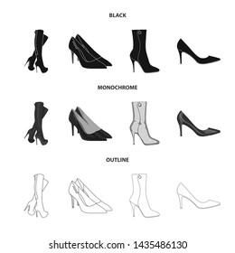 Vector design of heel and high sign. Set of heel and stiletto stock symbol for web.