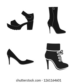 Vector design of heel and high symbol. Set of heel and stiletto vector icon for stock.