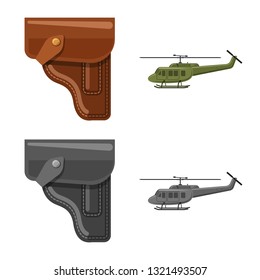 Vector design of helicopter weapon and gun sign. Set of weapon and army vector icon for stock.