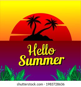 vector design hello summer sunset
