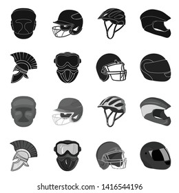 Vector design of helmet and sport logo. Set of helmet and moto stock vector illustration.