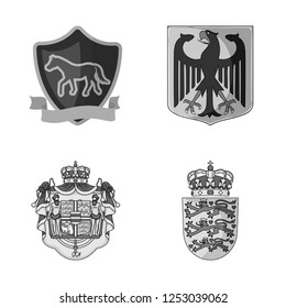 Vector design of heraldic and crown sign. Set of heraldic and arms vector icon for stock.