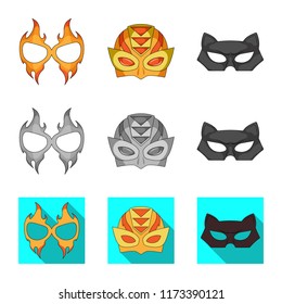 Vector design of hero and mask icon. Set of hero and superhero stock vector illustration.
