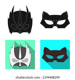 Vector design of hero and mask icon. Set of hero and superhero stock vector illustration.