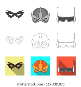 Vector design of hero and mask sign. Set of hero and superhero stock vector illustration.