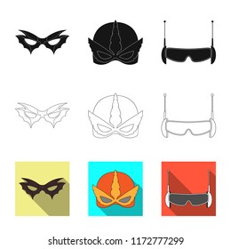 Vector design of hero and mask symbol. Set of hero and superhero stock vector illustration.