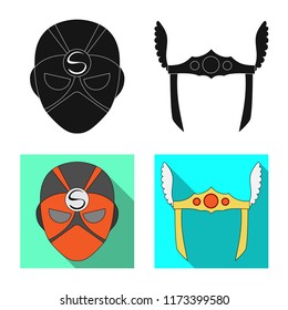 Vector design of hero and mask symbol. Collection of hero and superhero stock vector illustration.