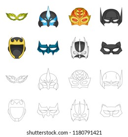 Vector design of hero and mask symbol. Set of hero and superhero stock vector illustration.