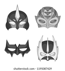 Vector design of hero and mask symbol. Set of hero and superhero stock vector illustration.