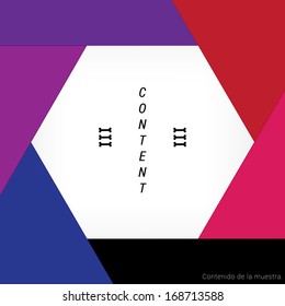 Vector design. Hexagon designed  textbox - content field with colorful sectioned borders.  Abstract geometric scalable eps10  template illustration for presentation, web, infographics or brochure.