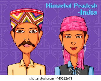 Vector design of Himachal Couple in traditional costume of Himachal Pradesh, India