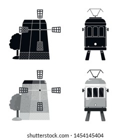 Vector design of and historic icon. Set of and country stock vector illustration.
