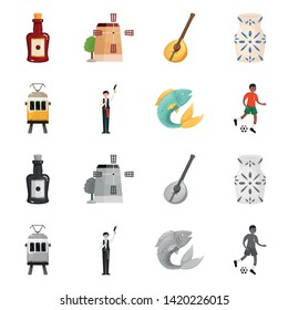 Vector design of  and historic logo. Set of  and country stock vector illustration.