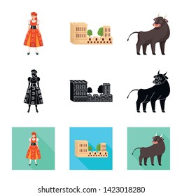Vector design of  and historic logo. Set of  and country vector icon for stock.
