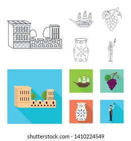 Vector design of  and historic sign. Set of  and country vector icon for stock.
