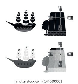 Vector design of and historic sign. Set of and country vector icon for stock.