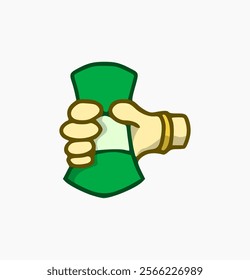 vector design of holding banknotes. stingy or keeping income symbol design