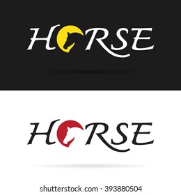 Vector design horse is text on a white background and black background . label, logo, banners