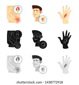 Vector design of hospital and rendering sign. Set of hospital and help vector icon for stock.