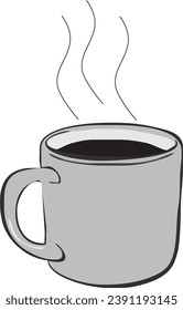 Vektordesign einer heißen Kaffeetasse mit Dampf darüber. Vektorgrafik