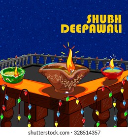Vector design of house decorated with diya for Diwali wishing Shubh Deepawali ( Happy Diwali)