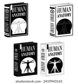Vector design Human anatomy college book, book with vitruvian man on the cover