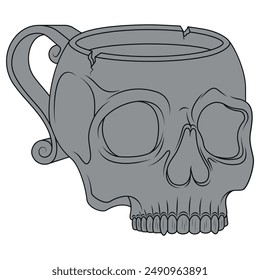 Diseño de Vector de taza de té de porcelana de cráneo humano, taza de café de cráneo, taza de demonio de beber sangre
