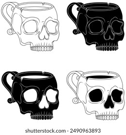 Vector design of human skull porcelain tea cup, skull coffee cup, blood drinking demon cup