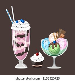Vector design of ice cream. Hand drawn cartoon illustration for the menu of cafes, shops or children's games